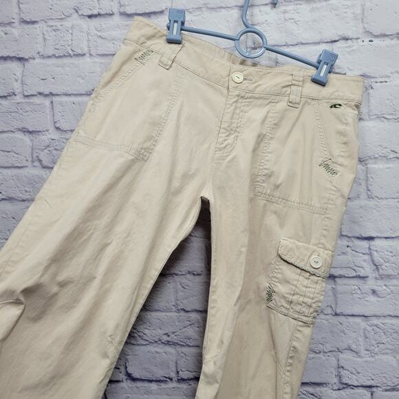 Oneill Capri Cargo Pants Womens 11 Beige Khaki Split Hem Boho Minimalist Coastal - Picture 6 of 10